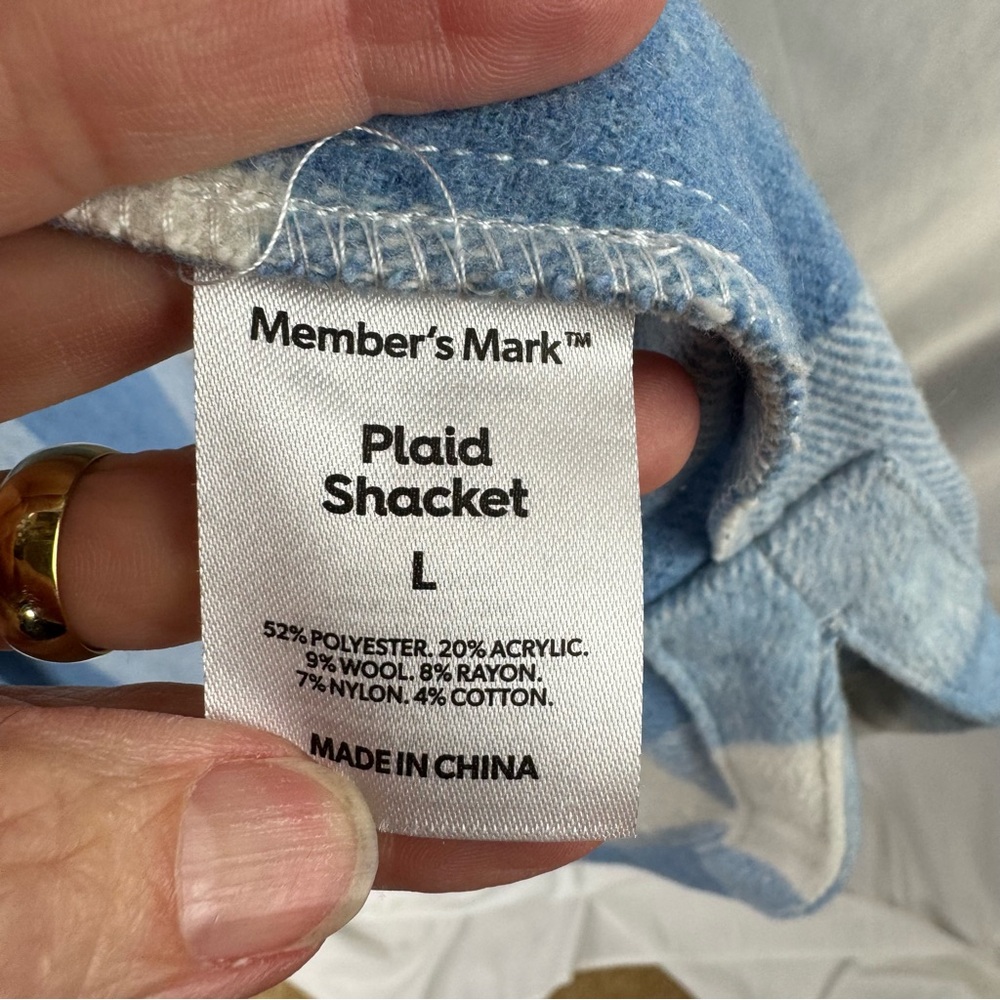 Members Mark Blue and White Plaid Women's Shacket Button Up New Condition - Picture 6 of 6